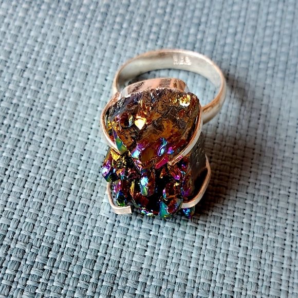 New Titanium Druzy 925 Silver Ring. - Picture 9 of 11